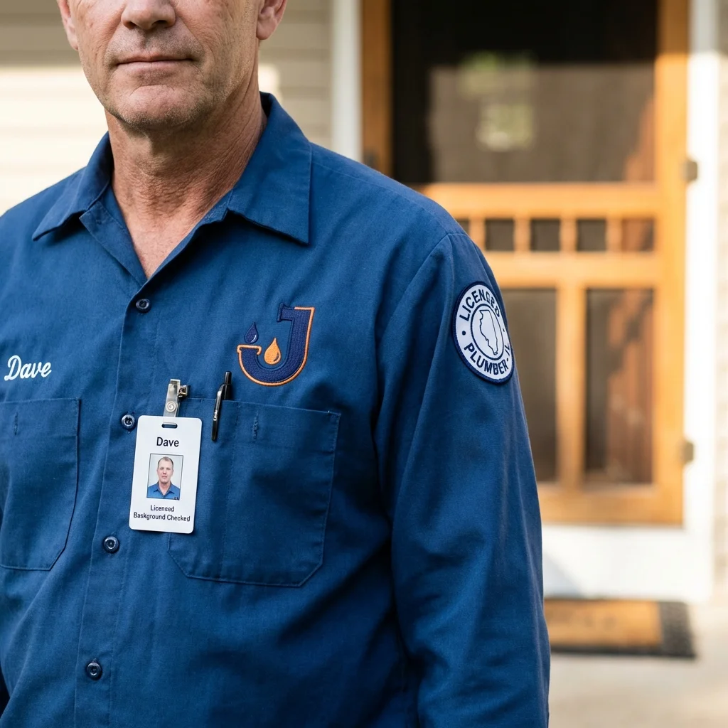 Licensed plumber showing ID badge in Rice Lake, WI