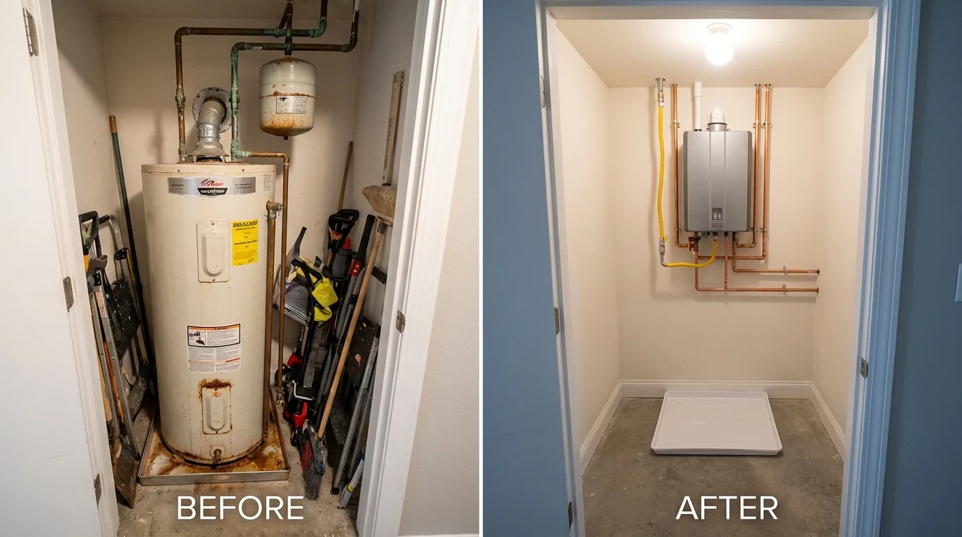 Tank water heater versus wall-mounted tankless unit comparison for Rice Lake, WI homeowners